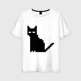 Женская футболка хлопок Oversize с принтом Пиксельный котик в Новосибирске, 100% хлопок | свободный крой, круглый ворот, спущенный рукав, длина до линии бедер
 | Тематика изображения на принте: 90 | cat | kitten | kitty | pixel | кот | котейка | котик | котики | пиксель