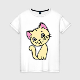 Женская футболка хлопок с принтом Котенок в Новосибирске, 100% хлопок | прямой крой, круглый вырез горловины, длина до линии бедер, слегка спущенное плечо | киса | кот | котенок | котик | котэ | кошка | кошки | милый котик