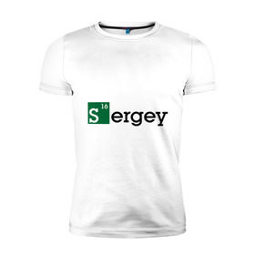 Мужская футболка премиум с принтом Sergey в Новосибирске, 92% хлопок, 8% лайкра | приталенный силуэт, круглый вырез ворота, длина до линии бедра, короткий рукав | breaking bad | во все тяжкие | имена | мужские имена | серега