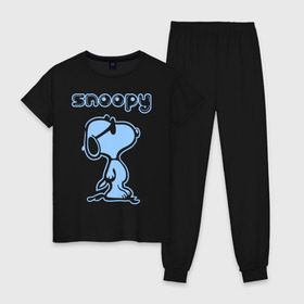 Женская пижама хлопок с принтом Snoopy в Новосибирске, 100% хлопок | брюки и футболка прямого кроя, без карманов, на брюках мягкая резинка на поясе и по низу штанин | snoopy | мультфильм | снупи | снупи в очках | собака