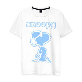 Мужская футболка хлопок с принтом Snoopy в Новосибирске, 100% хлопок | прямой крой, круглый вырез горловины, длина до линии бедер, слегка спущенное плечо. | snoopy | мультфильм | снупи | снупи в очках | собака