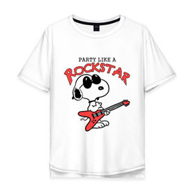 Мужская футболка хлопок Oversize с принтом Snoopy Rockstar в Новосибирске, 100% хлопок | свободный крой, круглый ворот, “спинка” длиннее передней части | гитара