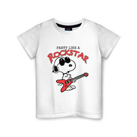 Детская футболка хлопок с принтом Snoopy Rockstar в Новосибирске, 100% хлопок | круглый вырез горловины, полуприлегающий силуэт, длина до линии бедер | Тематика изображения на принте: гитара
