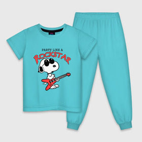 Детская пижама хлопок с принтом Snoopy Rockstar в Новосибирске, 100% хлопок |  брюки и футболка прямого кроя, без карманов, на брюках мягкая резинка на поясе и по низу штанин
 | Тематика изображения на принте: гитара