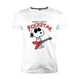 Мужская футболка премиум с принтом Snoopy Rockstar в Новосибирске, 92% хлопок, 8% лайкра | приталенный силуэт, круглый вырез ворота, длина до линии бедра, короткий рукав | гитара