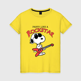 Женская футболка хлопок с принтом Snoopy Rockstar в Новосибирске, 100% хлопок | прямой крой, круглый вырез горловины, длина до линии бедер, слегка спущенное плечо | гитара
