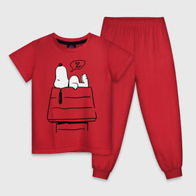 Детская пижама хлопок с принтом Спящий Снупи в Новосибирске, 100% хлопок |  брюки и футболка прямого кроя, без карманов, на брюках мягкая резинка на поясе и по низу штанин
 | snoopy | домик | мультфильм | снупи | собака | спящий снупи