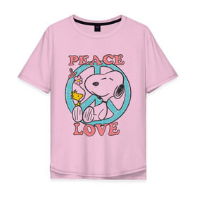 Мужская футболка хлопок Oversize с принтом Мир и любовь в Новосибирске, 100% хлопок | свободный крой, круглый ворот, “спинка” длиннее передней части | snoopy | мир и любовь | мультфильм | снупи | собака