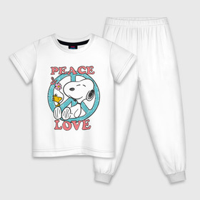 Детская пижама хлопок с принтом Мир и любовь в Новосибирске, 100% хлопок |  брюки и футболка прямого кроя, без карманов, на брюках мягкая резинка на поясе и по низу штанин
 | snoopy | мир и любовь | мультфильм | снупи | собака