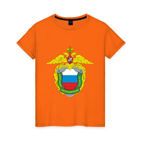 Женская футболка хлопок с принтом ФПС в Новосибирске, 100% хлопок | прямой крой, круглый вырез горловины, длина до линии бедер, слегка спущенное плечо | герб | кгб | силовые структуры | федеральная пограничная служба | фпс