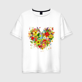 Женская футболка хлопок Oversize с принтом Сердце из полевых цветов в Новосибирске, 100% хлопок | свободный крой, круглый ворот, спущенный рукав, длина до линии бедер
 | любовь | праздник | сердце из полевых цветов | счастье | цветы