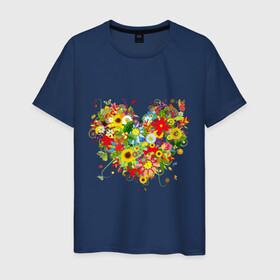 Мужская футболка хлопок с принтом Сердце из полевых цветов в Новосибирске, 100% хлопок | прямой крой, круглый вырез горловины, длина до линии бедер, слегка спущенное плечо. | любовь | праздник | сердце из полевых цветов | счастье | цветы