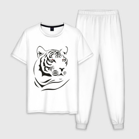 Мужская пижама хлопок с принтом тигр в Новосибирске, 100% хлопок | брюки и футболка прямого кроя, без карманов, на брюках мягкая резинка на поясе и по низу штанин
 | Тематика изображения на принте: tattoo | tiger | тату | тигр | узор