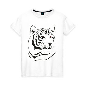 Женская футболка хлопок с принтом тигр в Новосибирске, 100% хлопок | прямой крой, круглый вырез горловины, длина до линии бедер, слегка спущенное плечо | tattoo | tiger | тату | тигр | узор