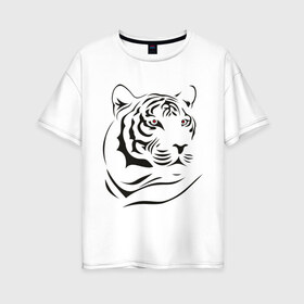 Женская футболка хлопок Oversize с принтом тигр в Новосибирске, 100% хлопок | свободный крой, круглый ворот, спущенный рукав, длина до линии бедер
 | tattoo | tiger | тату | тигр | узор
