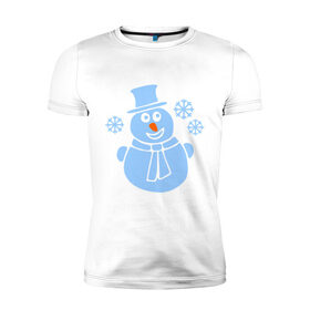 Мужская футболка премиум с принтом Веселый снеговичек в Новосибирске, 92% хлопок, 8% лайкра | приталенный силуэт, круглый вырез ворота, длина до линии бедра, короткий рукав | веселый снеговичек | зима | новый год | снеговик | снеговичек | снежинка