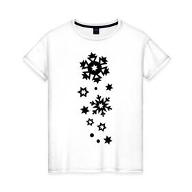 Женская футболка хлопок с принтом Снежинки в Новосибирске, 100% хлопок | прямой крой, круглый вырез горловины, длина до линии бедер, слегка спущенное плечо | зима | снег | снегопад | снежинка | снежинки