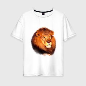 Женская футболка хлопок Oversize с принтом Лев в Новосибирске, 100% хлопок | свободный крой, круглый ворот, спущенный рукав, длина до линии бедер
 | animals | lion | mountain | животные | лев | прикольные картинки