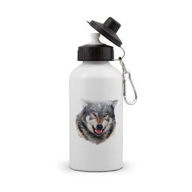 Бутылка спортивная с принтом Волк в Новосибирске, металл | емкость — 500 мл, в комплекте две пластиковые крышки и карабин для крепления | animals | mountain | wolf | волк | животные | прикольные картинки
