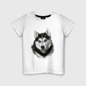 Детская футболка хлопок с принтом Хаски в Новосибирске, 100% хлопок | круглый вырез горловины, полуприлегающий силуэт, длина до линии бедер | Тематика изображения на принте: animals | dog | mountain | животные | прикольные картинки | собака | хаски