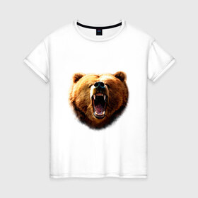 Женская футболка хлопок с принтом Медведь в Новосибирске, 100% хлопок | прямой крой, круглый вырез горловины, длина до линии бедер, слегка спущенное плечо | animals | bear | mountain | животные | медведь | прикольные картинки