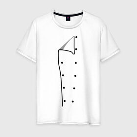 Мужская футболка хлопок с принтом Шеф повар в Новосибирске, 100% хлопок | прямой крой, круглый вырез горловины, длина до линии бедер, слегка спущенное плечо. | для повара | имитация одежды | одежда | отворот | повар | пуговица | пуговицы | шеф повар