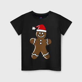Детская футболка хлопок с принтом Печенька в Новосибирске, 100% хлопок | круглый вырез горловины, полуприлегающий силуэт, длина до линии бедер | новый год | печенька | человечик | шапка