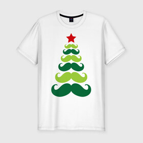 Мужская футболка премиум с принтом Елка - усы в Новосибирске, 92% хлопок, 8% лайкра | приталенный силуэт, круглый вырез ворота, длина до линии бедра, короткий рукав | елка | елка   усы | звезда | новый год | усы