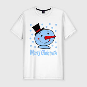 Мужская футболка премиум с принтом Merry christmas в Новосибирске, 92% хлопок, 8% лайкра | приталенный силуэт, круглый вырез ворота, длина до линии бедра, короткий рукав | 2014 | merry christmas | зима | новый год | с новым годом | с рождеством | снег | снеговик
