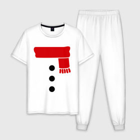 Мужская пижама хлопок с принтом Снеговик, пуговицы и шарф в Новосибирске, 100% хлопок | брюки и футболка прямого кроя, без карманов, на брюках мягкая резинка на поясе и по низу штанин
 | новогодние подарки | новогодний подарок | новый год | снег | снеговик | шарф