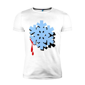 Мужская футболка премиум с принтом Снежинка ниндзя (сюрикен) в Новосибирске, 92% хлопок, 8% лайкра | приталенный силуэт, круглый вырез ворота, длина до линии бедра, короткий рукав | капли | капля крови | кровь | новогодние подарки | новогодний подарок | новый год | узор