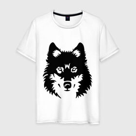 Мужская футболка хлопок с принтом Волк. в Новосибирске, 100% хлопок | прямой крой, круглый вырез горловины, длина до линии бедер, слегка спущенное плечо. | волк | волчара | волчок | животные | собака | хищник