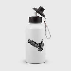 Бутылка спортивная с принтом Летящий орел в Новосибирске, металл | емкость — 500 мл, в комплекте две пластиковые крышки и карабин для крепления | орел | орленок | птица