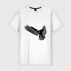 Мужская футболка премиум с принтом Летящий орел в Новосибирске, 92% хлопок, 8% лайкра | приталенный силуэт, круглый вырез ворота, длина до линии бедра, короткий рукав | орел | орленок | птица