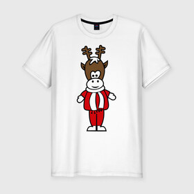 Мужская футболка премиум с принтом Олень в Новосибирске, 92% хлопок, 8% лайкра | приталенный силуэт, круглый вырез ворота, длина до линии бедра, короткий рукав | merry christmas | новогодние подарки | новогодний подарок | олененок | олень | подарок | рождество
