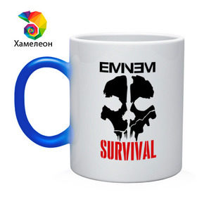 Кружка хамелеон с принтом Eminem - Survival в Новосибирске, керамика | меняет цвет при нагревании, емкость 330 мл | eminem   survival | gangsta | gansta | hip | hip hop | hop | media | rap | survival выживание | еп | рэп | рэпчина | хип | хип хоп | хоп | эминем