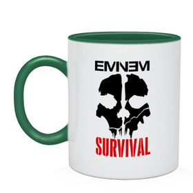 Кружка двухцветная с принтом Eminem - Survival в Новосибирске, керамика | объем — 330 мл, диаметр — 80 мм. Цветная ручка и кайма сверху, в некоторых цветах — вся внутренняя часть | eminem   survival | gangsta | gansta | hip | hip hop | hop | media | rap | survival выживание | еп | рэп | рэпчина | хип | хип хоп | хоп | эминем