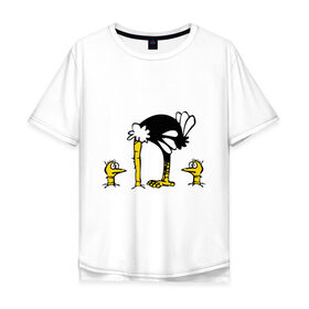 Мужская футболка хлопок Oversize с принтом Страус в Новосибирске, 100% хлопок | свободный крой, круглый ворот, “спинка” длиннее передней части | Тематика изображения на принте: голова | животные | прикольные | птица | птицы | страус