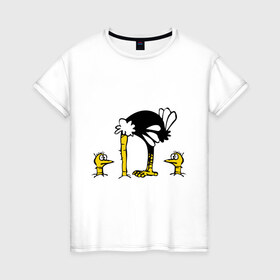 Женская футболка хлопок с принтом Страус в Новосибирске, 100% хлопок | прямой крой, круглый вырез горловины, длина до линии бедер, слегка спущенное плечо | голова | животные | прикольные | птица | птицы | страус