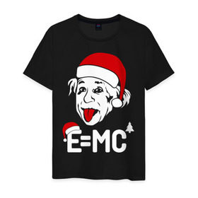 Мужская футболка хлопок с принтом Альберт Эйнштейн - формула нового года в Новосибирске, 100% хлопок | прямой крой, круглый вырез горловины, длина до линии бедер, слегка спущенное плечо. | santa | альберт эйнштейн   формула нового года | емс | клаус | санта | санта клаус | эйнштейн