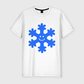 Мужская футболка премиум с принтом Веселая снежинка в Новосибирске, 92% хлопок, 8% лайкра | приталенный силуэт, круглый вырез ворота, длина до линии бедра, короткий рукав | веселая снежинка | идеи подарков | новый год 2014 | смайл