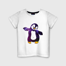 Детская футболка хлопок с принтом Пингвин просто космос в Новосибирске, 100% хлопок | круглый вырез горловины, полуприлегающий силуэт, длина до линии бедер | Тематика изображения на принте: пингвин
