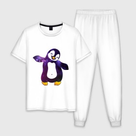 Мужская пижама хлопок с принтом Пингвин просто космос в Новосибирске, 100% хлопок | брюки и футболка прямого кроя, без карманов, на брюках мягкая резинка на поясе и по низу штанин
 | пингвин