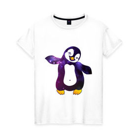 Женская футболка хлопок с принтом Пингвин просто космос в Новосибирске, 100% хлопок | прямой крой, круглый вырез горловины, длина до линии бедер, слегка спущенное плечо | пингвин
