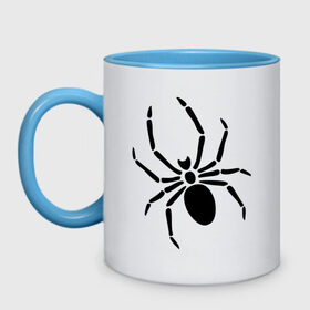 Кружка двухцветная с принтом Страшный паук в Новосибирске, керамика | объем — 330 мл, диаметр — 80 мм. Цветная ручка и кайма сверху, в некоторых цветах — вся внутренняя часть | Тематика изображения на принте: насекомые | паук | паук на спине | страшный паук | тарантул