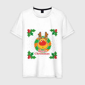Мужская футболка хлопок с принтом Merry Christmas (С Рождеством) в Новосибирске, 100% хлопок | прямой крой, круглый вырез горловины, длина до линии бедер, слегка спущенное плечо. | 2014 | happy | happy new year | merry christmas | new year | santa | год лошади | кристал | лошадь | новый год | олень | с рождеством | санта | санта клаус | светиться | снег | снежинка