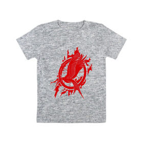 Детская футболка хлопок с принтом Логотип птица в Новосибирске, 100% хлопок | круглый вырез горловины, полуприлегающий силуэт, длина до линии бедер | the hunger games | голодные игры | и вспыхнет пламя | кино | огонь | пламя | птица | фильм