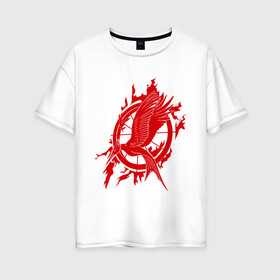 Женская футболка хлопок Oversize с принтом Логотип птица в Новосибирске, 100% хлопок | свободный крой, круглый ворот, спущенный рукав, длина до линии бедер
 | the hunger games | голодные игры | и вспыхнет пламя | кино | огонь | пламя | птица | фильм