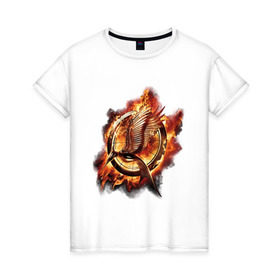 Женская футболка хлопок с принтом Пламя в Новосибирске, 100% хлопок | прямой крой, круглый вырез горловины, длина до линии бедер, слегка спущенное плечо | the hunger games | голодные игры | и вспыхнет пламя | кино | огонь | пламя | птица | фильм