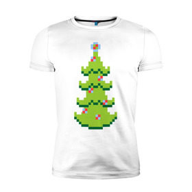 Мужская футболка премиум с принтом Пиксельная елка в Новосибирске, 92% хлопок, 8% лайкра | приталенный силуэт, круглый вырез ворота, длина до линии бедра, короткий рукав | 8 bit | елочка | ель | новогодняя елка | пиксели | пиксельный | с новым годом | с рождеством